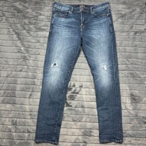 Express Hyper Stretch Skinny Jeans Mens 33x32 Medium Wash Blue Distressed Denim